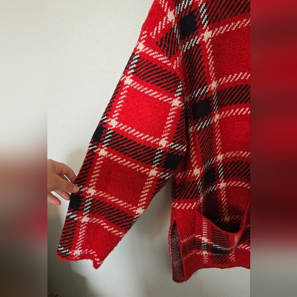 Zara Plaid Knit Sweater Red Black Mock Neck Size L - Picture 4 of 9